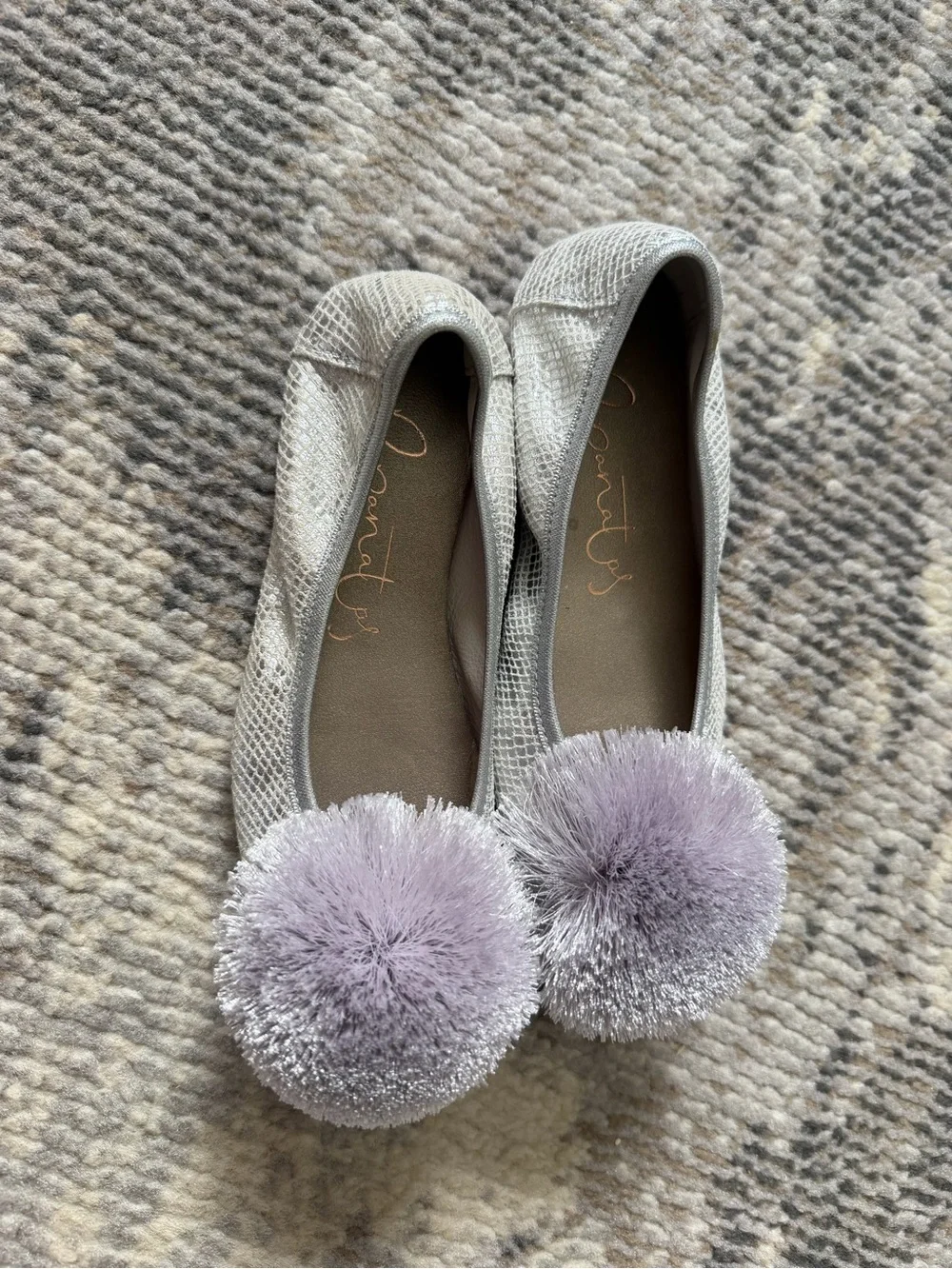 Sparkle Pom-Pom Kids Moccasins in Silver with Lilac Accent Papanatas Size-28